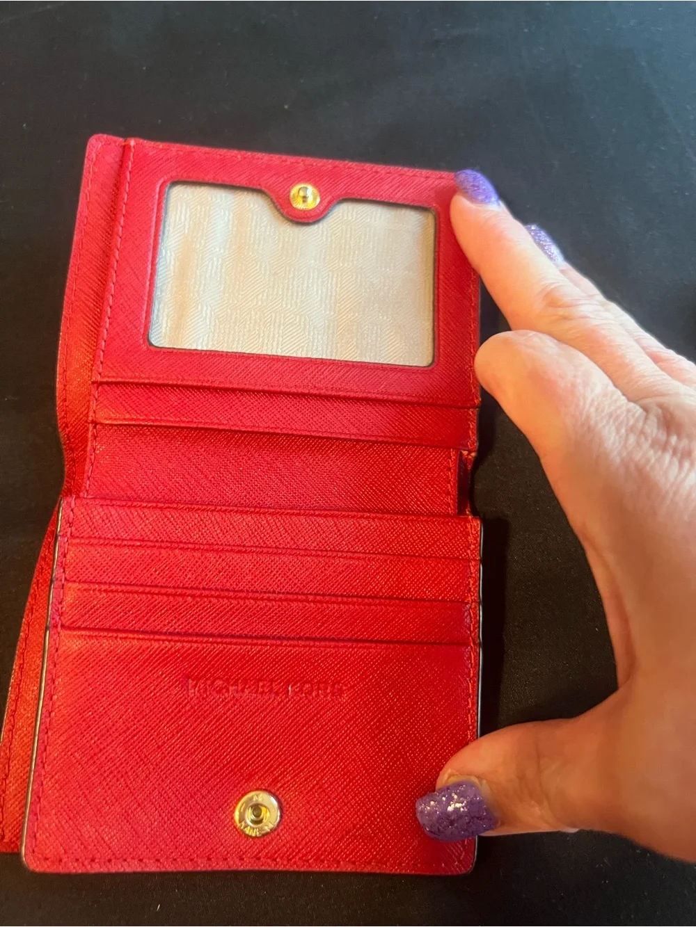 Michael Kors Red Saffiano Leather Card Holder with Gold Logo